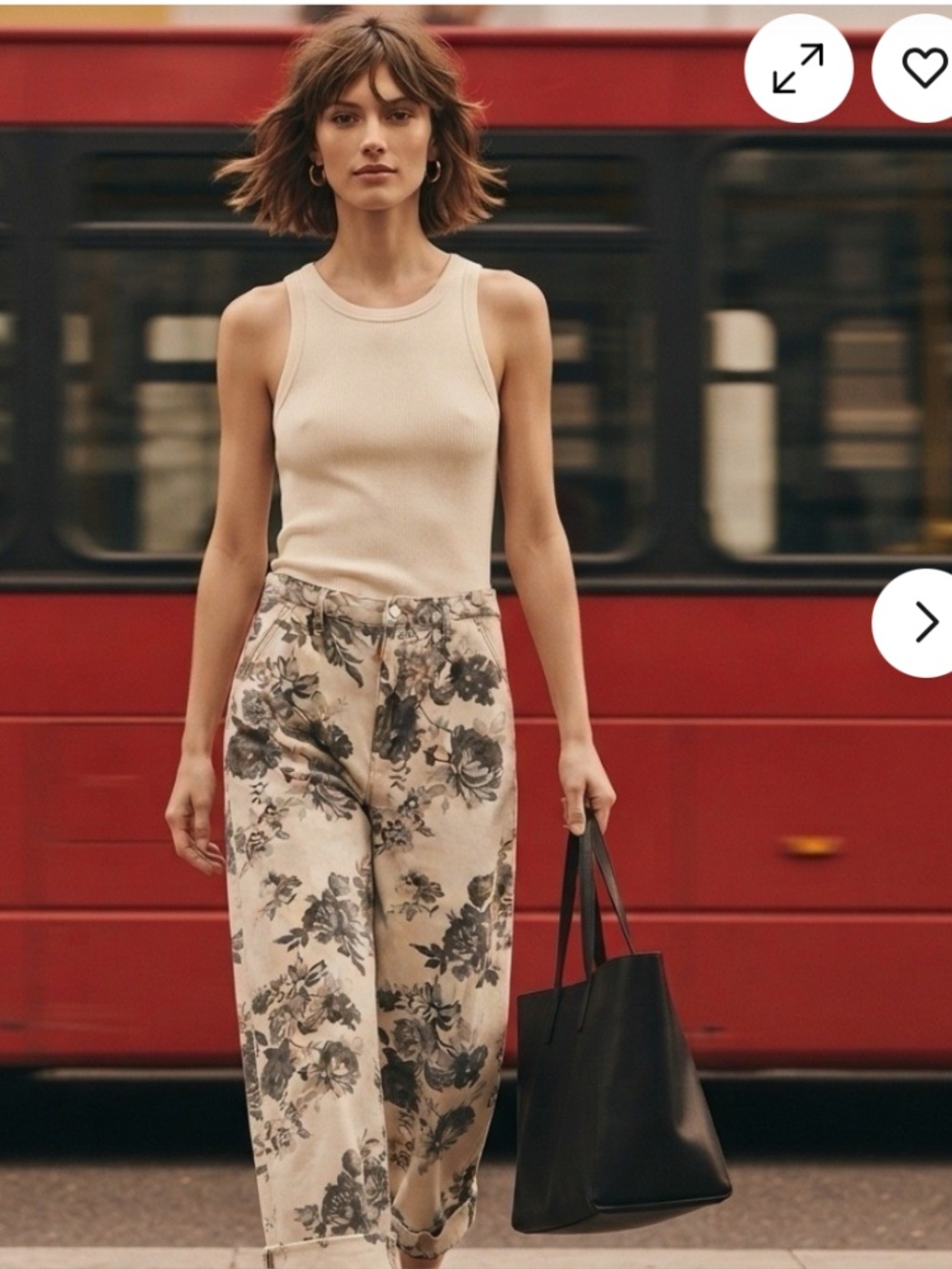 Pilcro The Leon grey floral wide leg,hi rise cuffed jeans, - Picture 2 of 8